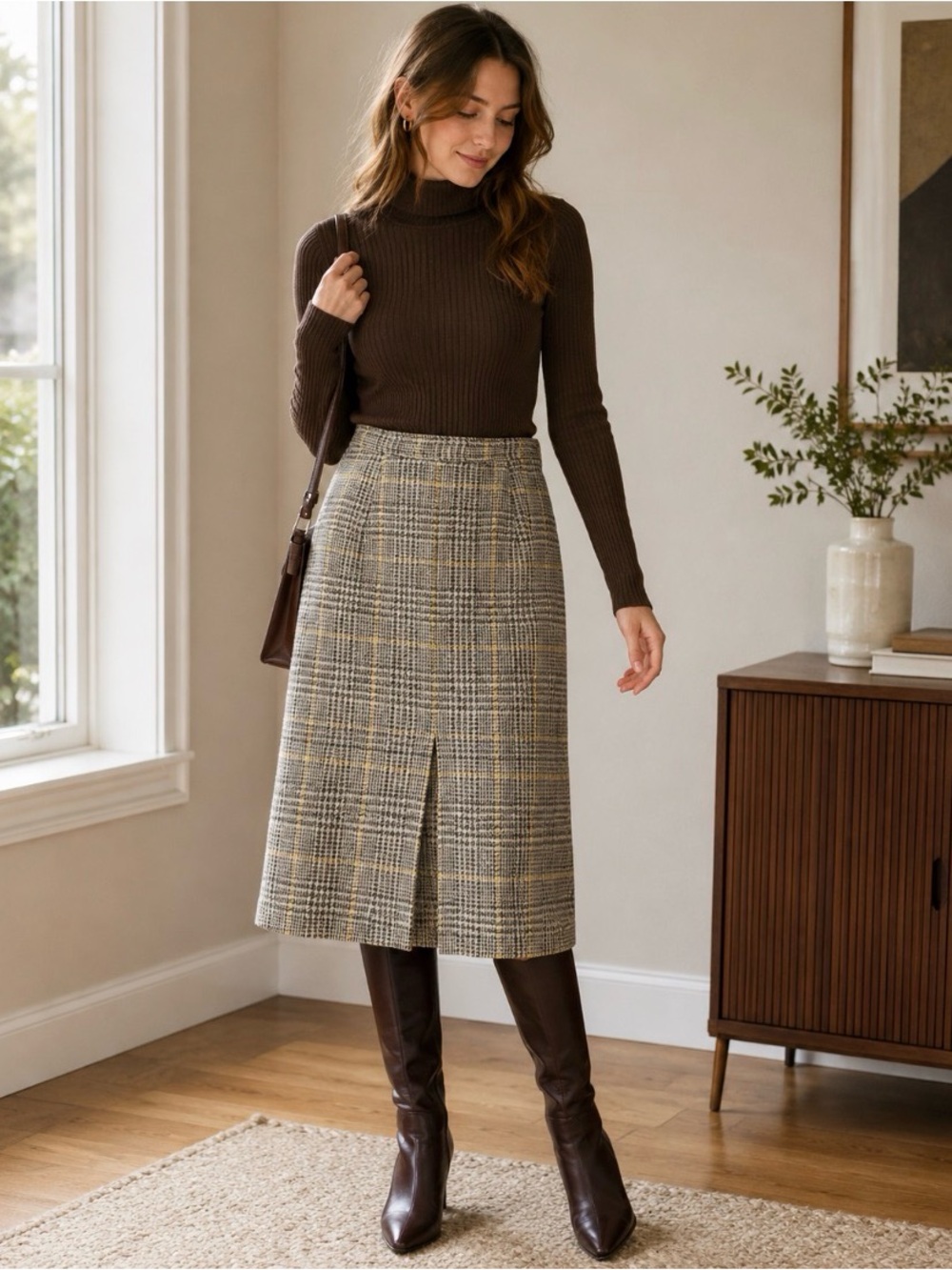 Vintage Evan Picone 100% Pure Wool Houndstooth Skirt-Made in USA